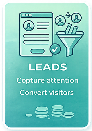 Marketing strategy infographic card Leads